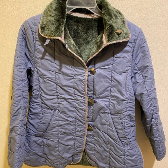 Roygarco Women's Blue Coat Faux fur with a hat Asian Size L Soft and Warm - Picture 1 of 4